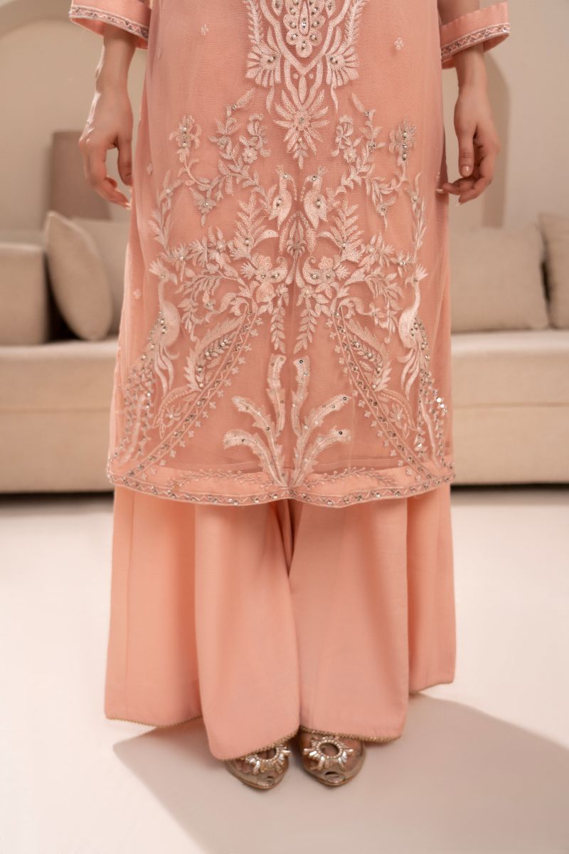 Anayra Amal - Net Panchi Embroidered Suit For Women - Powder Pink - 3 Piece