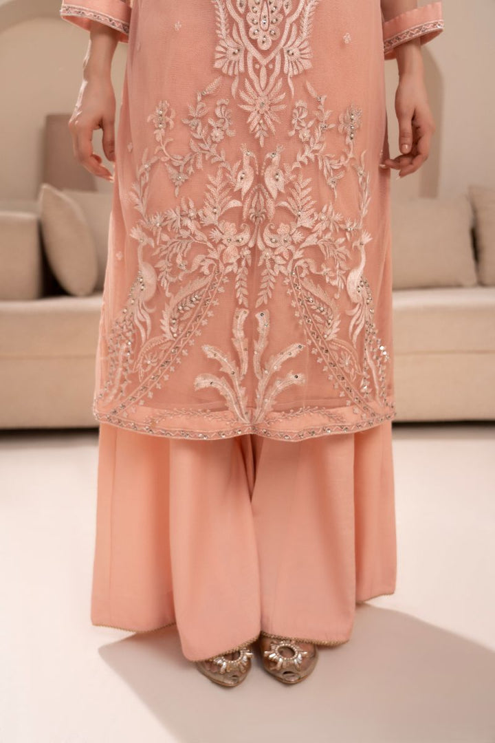 Anayra Amal - Net Panchi Embroidered Suit For Women - Powder Pink - 3 Piece