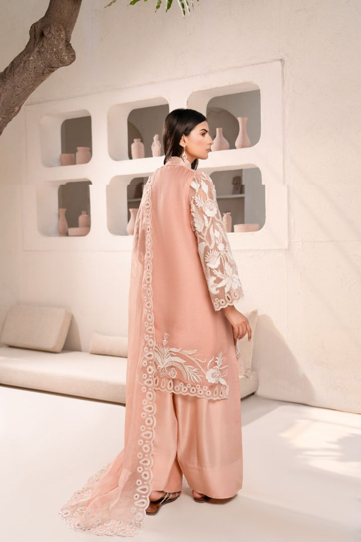Anayra Amal - Organza Afsaneh Embroidered Suit For Women - Powder Peach - 3 Piece