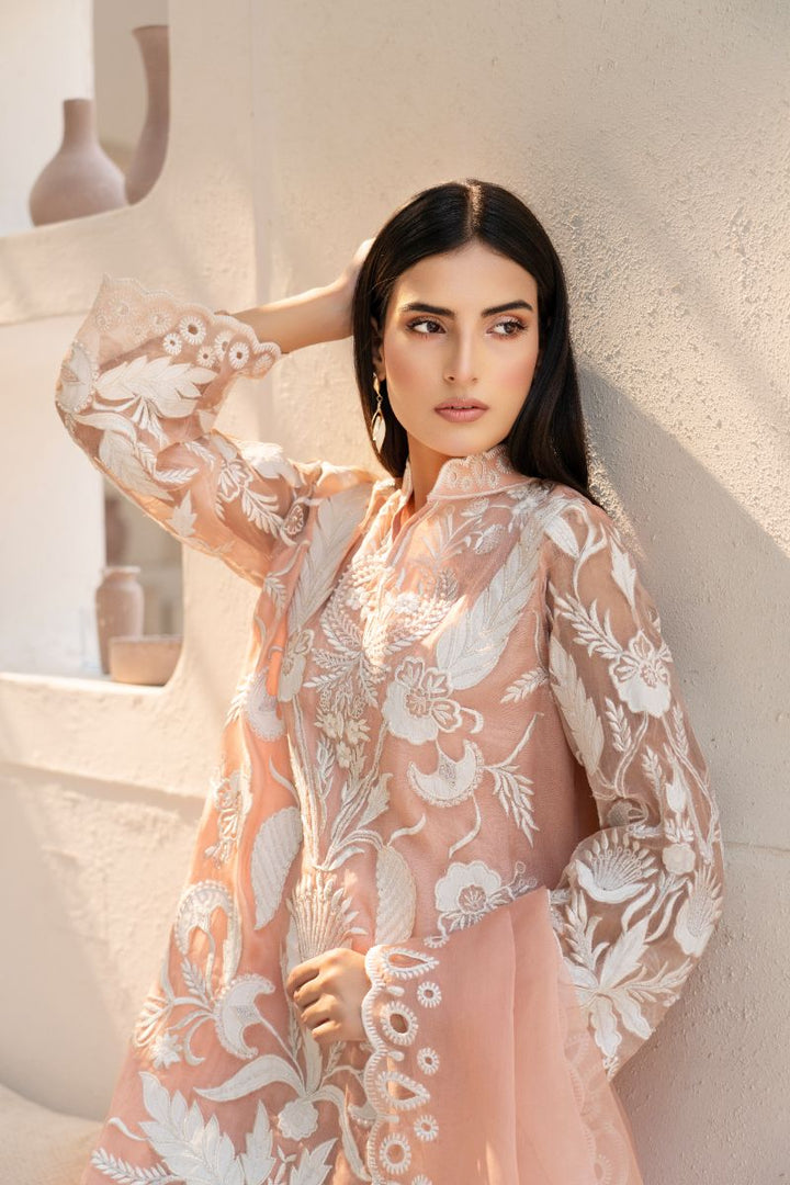 Anayra Amal - Organza Afsaneh Embroidered Suit For Women - Powder Peach - 3 Piece