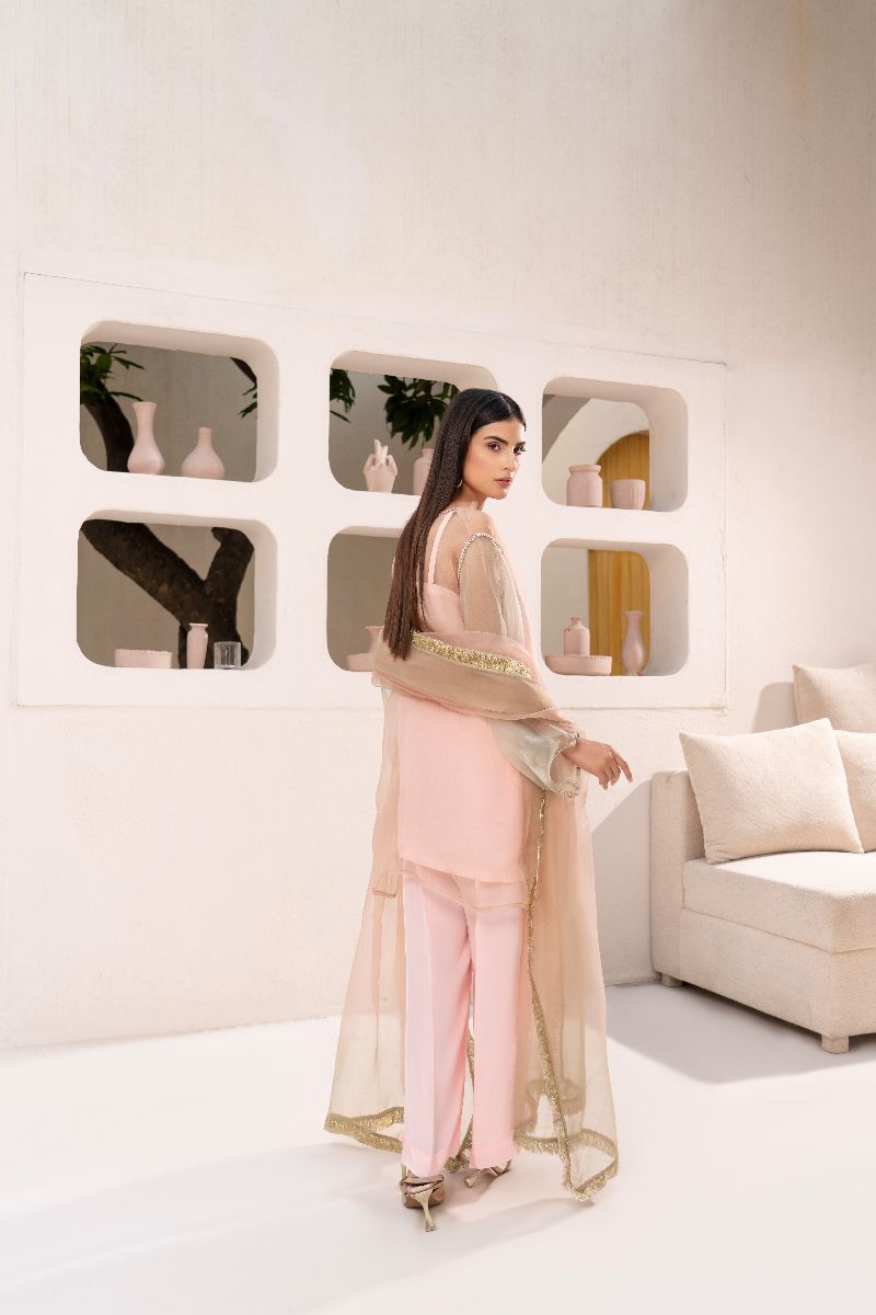 Anayra Amal - Organza Suffuse Lace Work Suit For Women - Baby Pink - 3 Piece