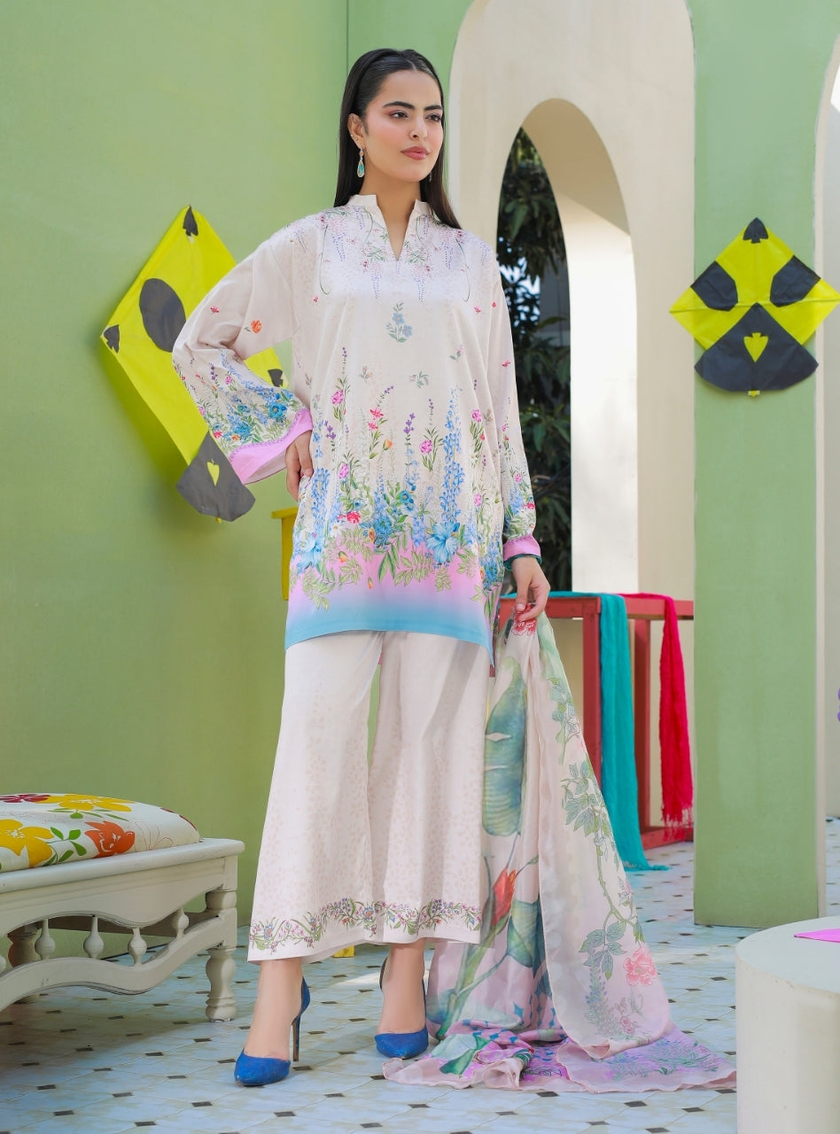 Anayra Amal - Parsley Grip Soft Static Printed Suit For Women - 3 Piece