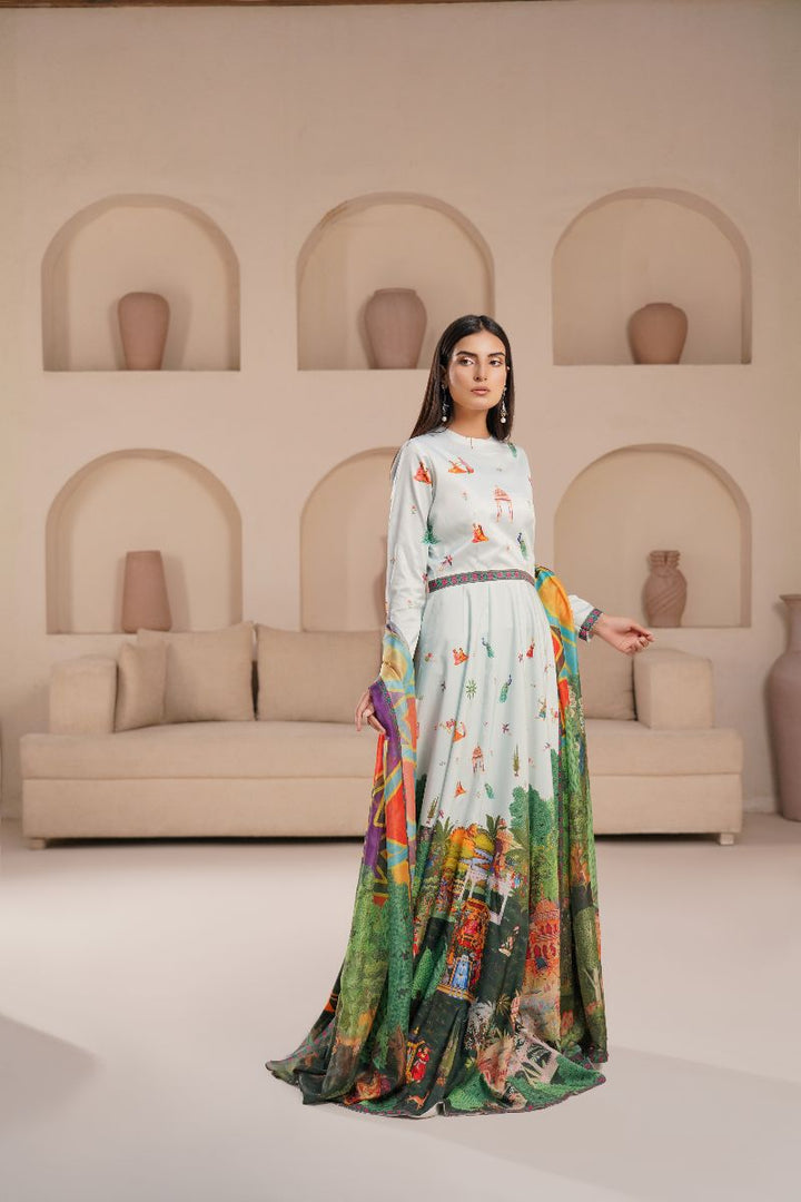 Anayra Amal - Poly Raw Silk Canvas Printed Suit For Women - Green - 3 Piece