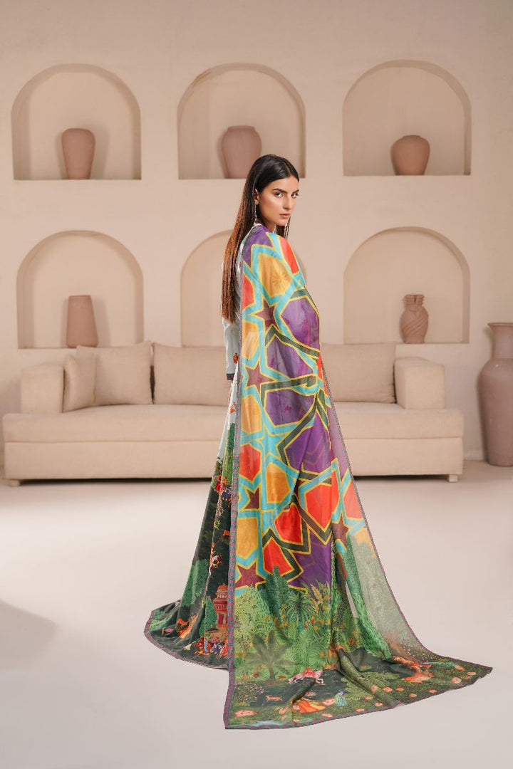 Anayra Amal - Poly Raw Silk Canvas Printed Suit For Women - Green - 3 Piece