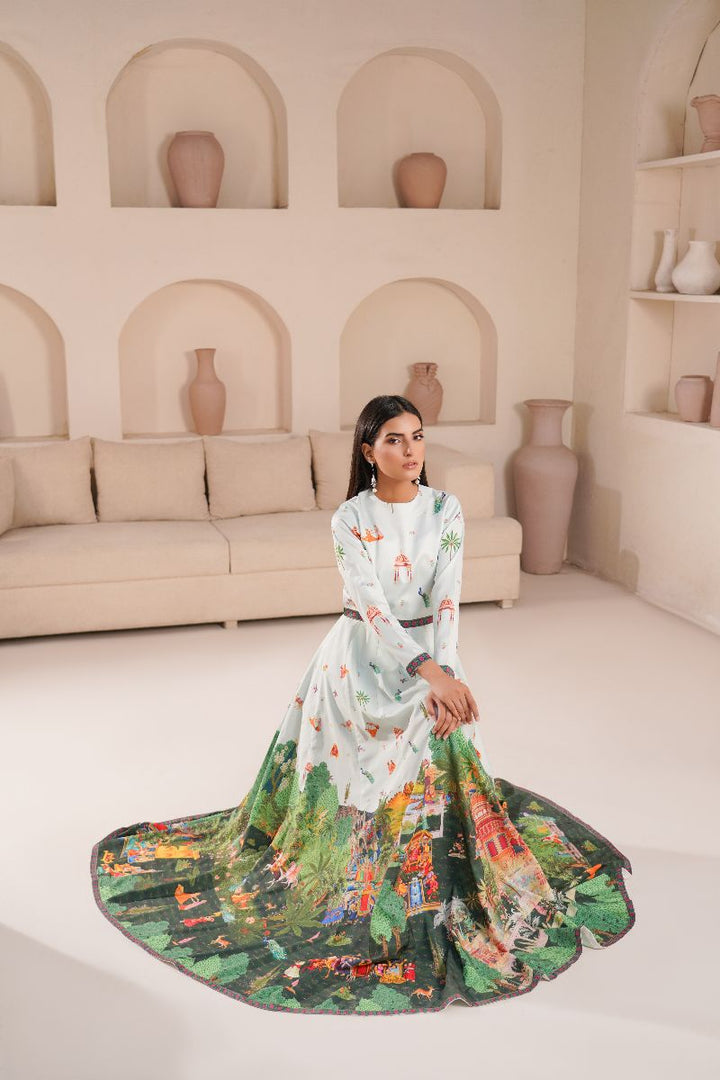 Anayra Amal - Poly Raw Silk Canvas Printed Suit For Women - Green - 3 Piece