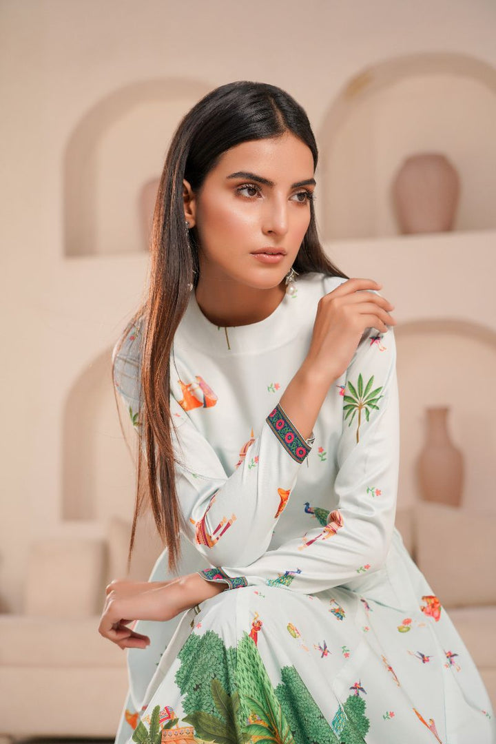 Anayra Amal - Poly Raw Silk Canvas Printed Suit For Women - Green - 3 Piece