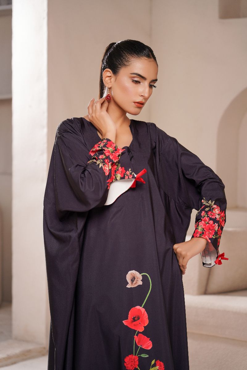 Anayra Amal - Poly Raw Silk Crimson Printed Shirt For Women - Black - 1 Piece