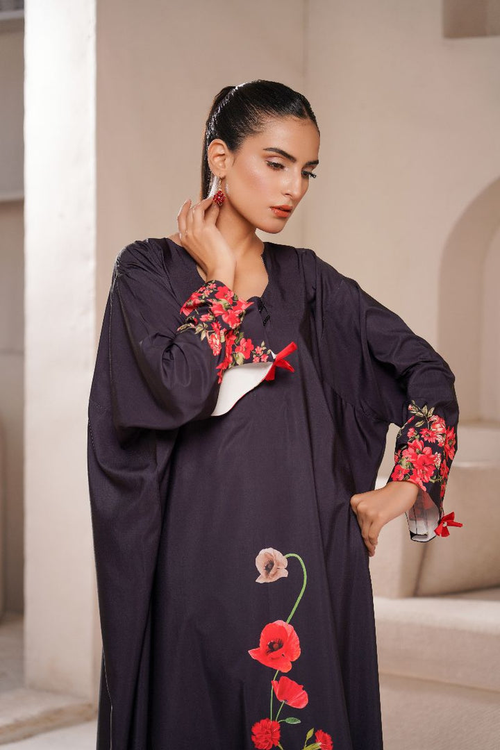 Anayra Amal - Poly Raw Silk Crimson Printed Shirt For Women - Black - 1 Piece