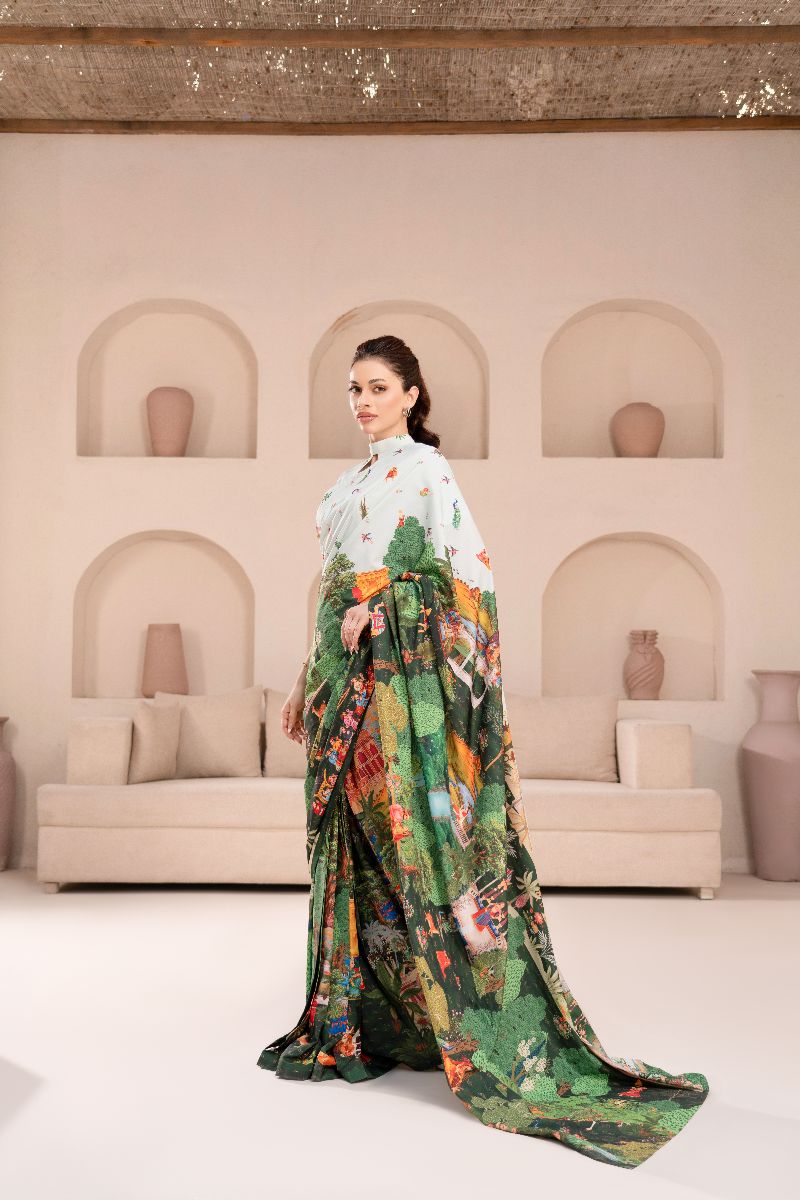 Anayra Amal - Poly Raw Silk Dastaan Printed Shirt For Women - Green - 1 Piece