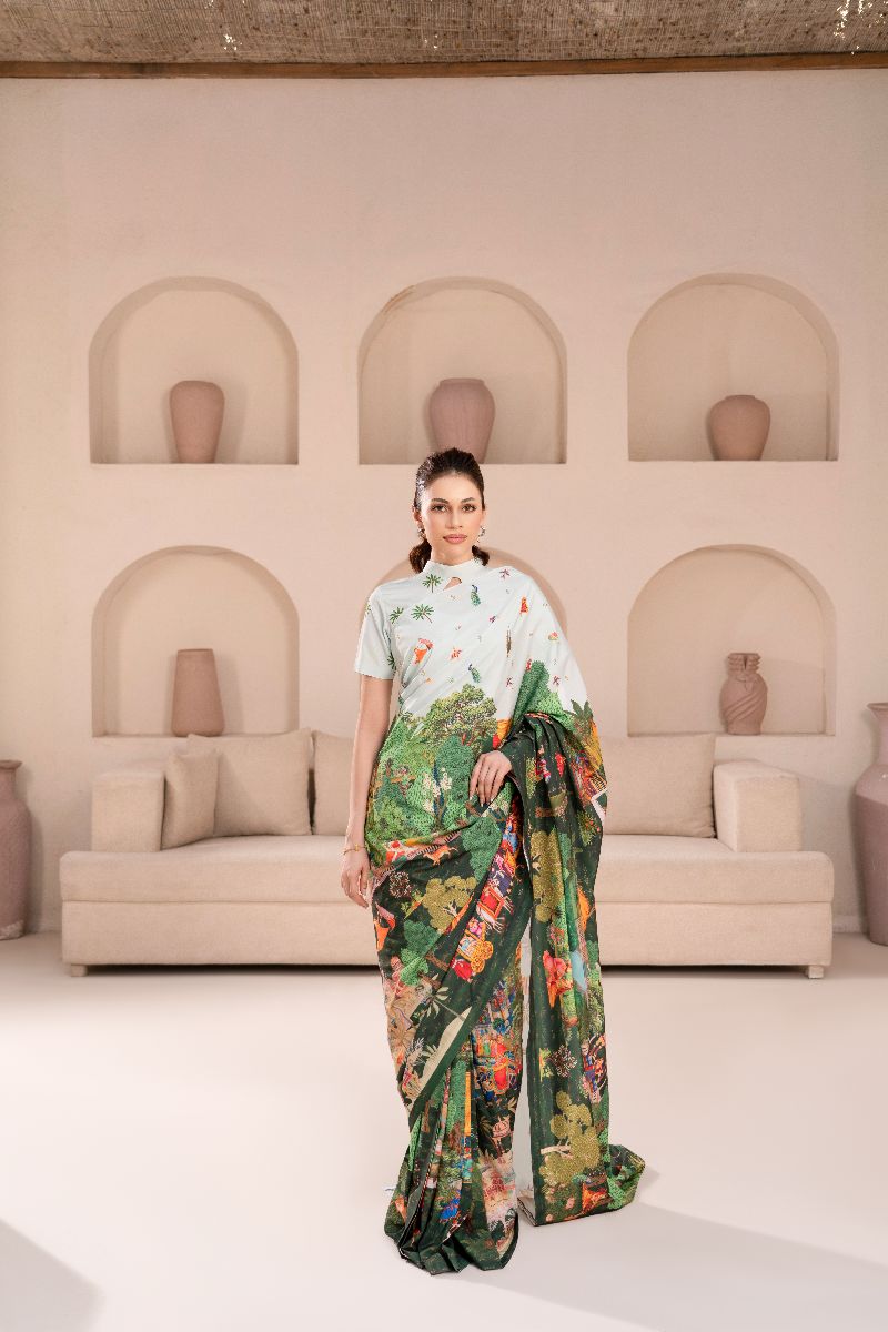 Anayra Amal - Poly Raw Silk Dastaan Printed Shirt For Women - Green - 1 Piece