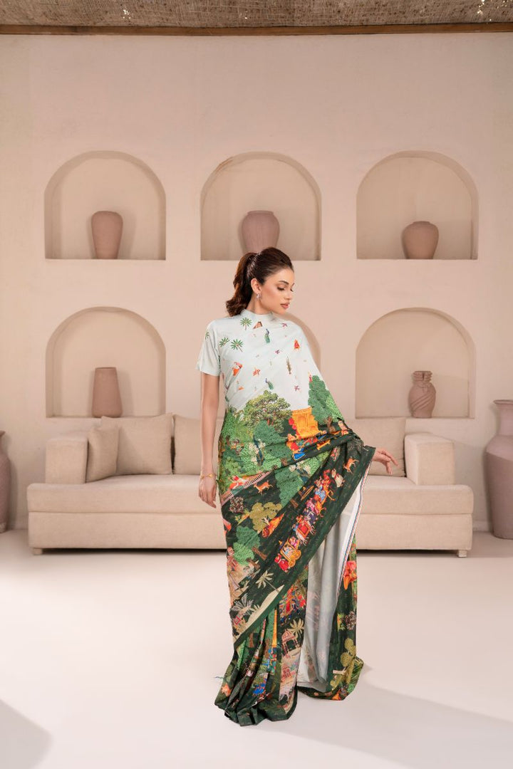 Anayra Amal - Poly Raw Silk Dastaan Printed Shirt For Women - Green - 1 Piece
