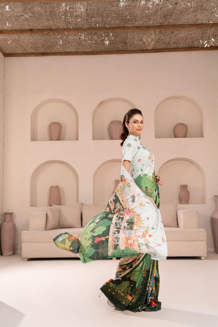 Anayra Amal - Poly Raw Silk Dastaan Printed Shirt For Women - Green - 1 Piece
