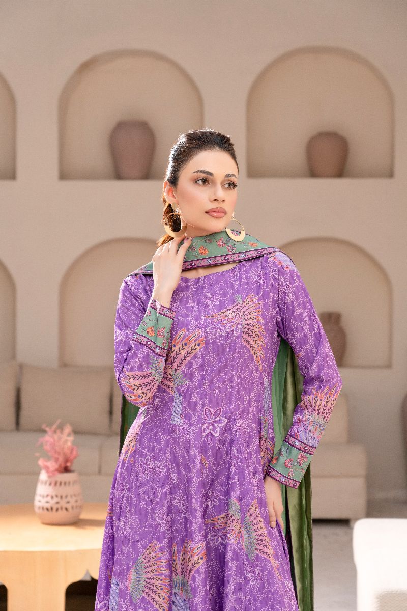 Anayra Amal - Poly Raw Silk Jazmin Printed Suit For Women - Lilac - 3 Piece