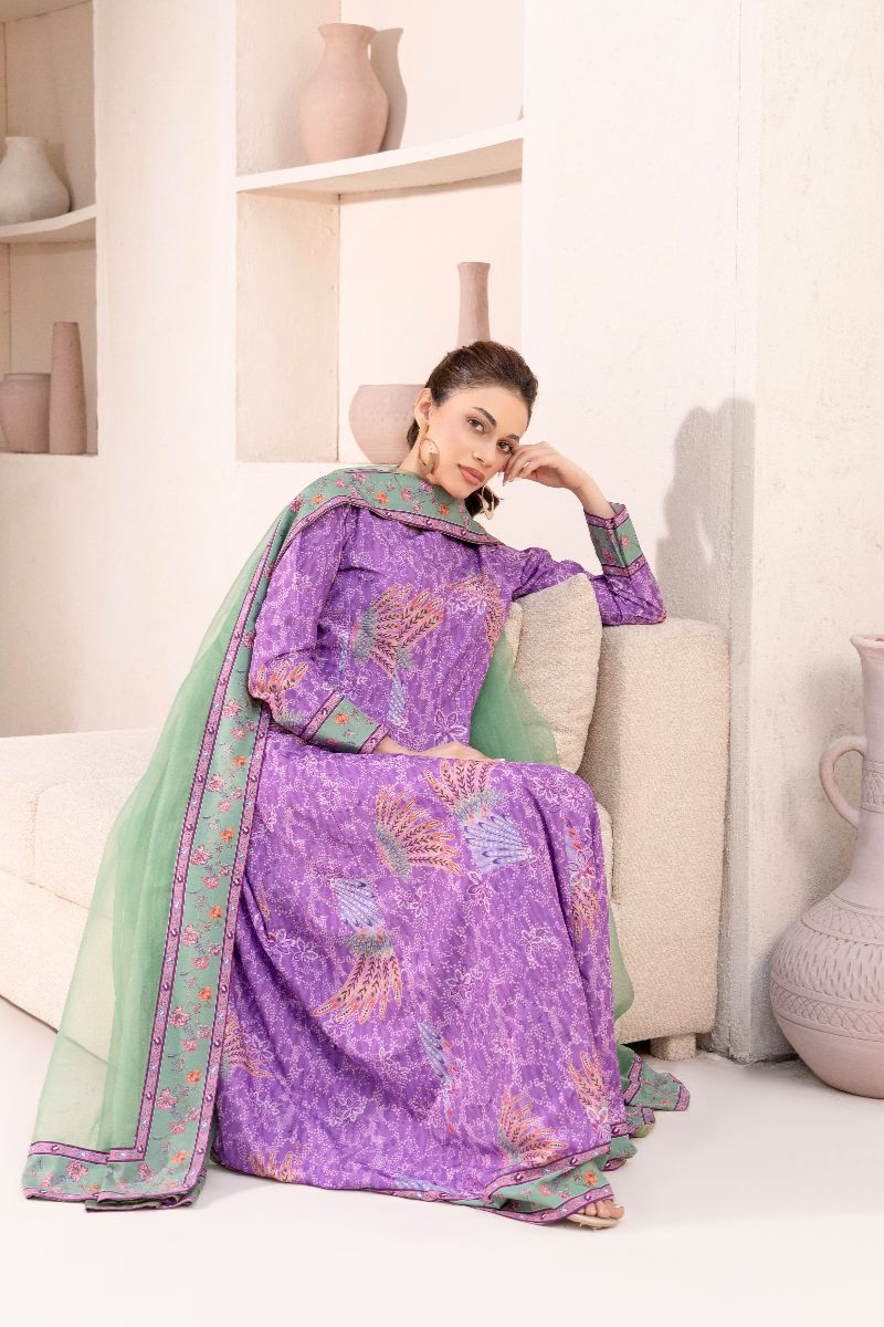 Anayra Amal - Poly Raw Silk Jazmin Printed Suit For Women - Lilac - 3 Piece