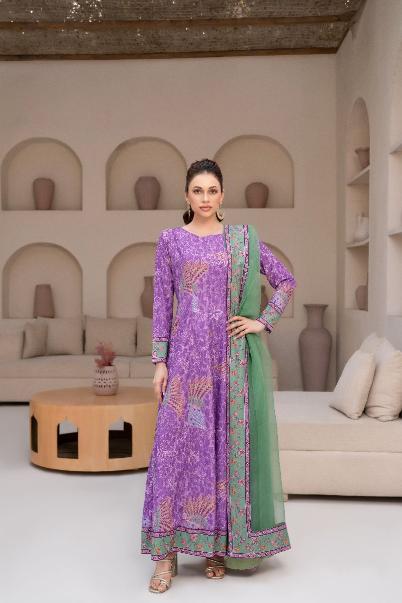 Anayra Amal - Poly Raw Silk Jazmin Printed Suit For Women - Lilac - 3 Piece