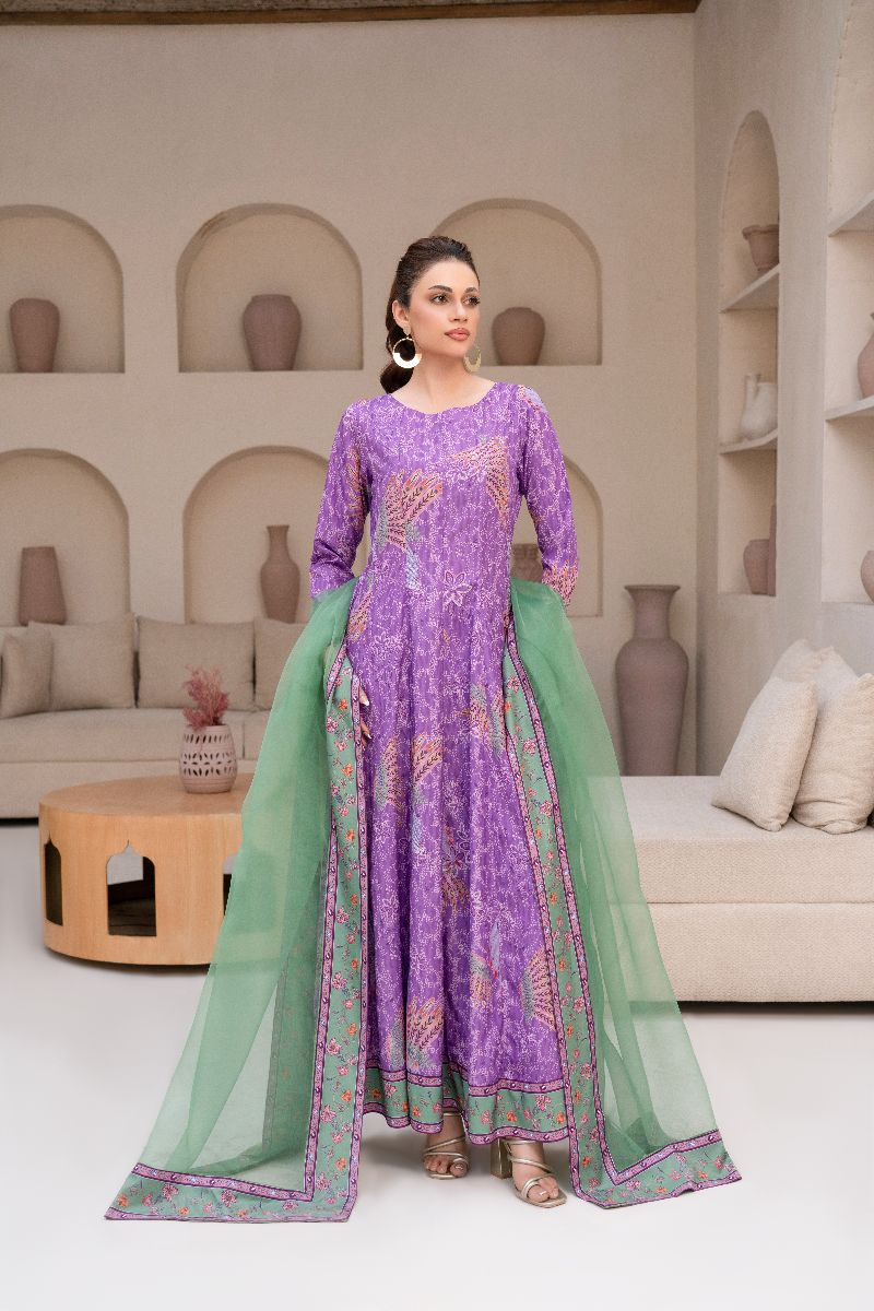 Anayra Amal - Poly Raw Silk Jazmin Printed Suit For Women - Lilac - 3 Piece