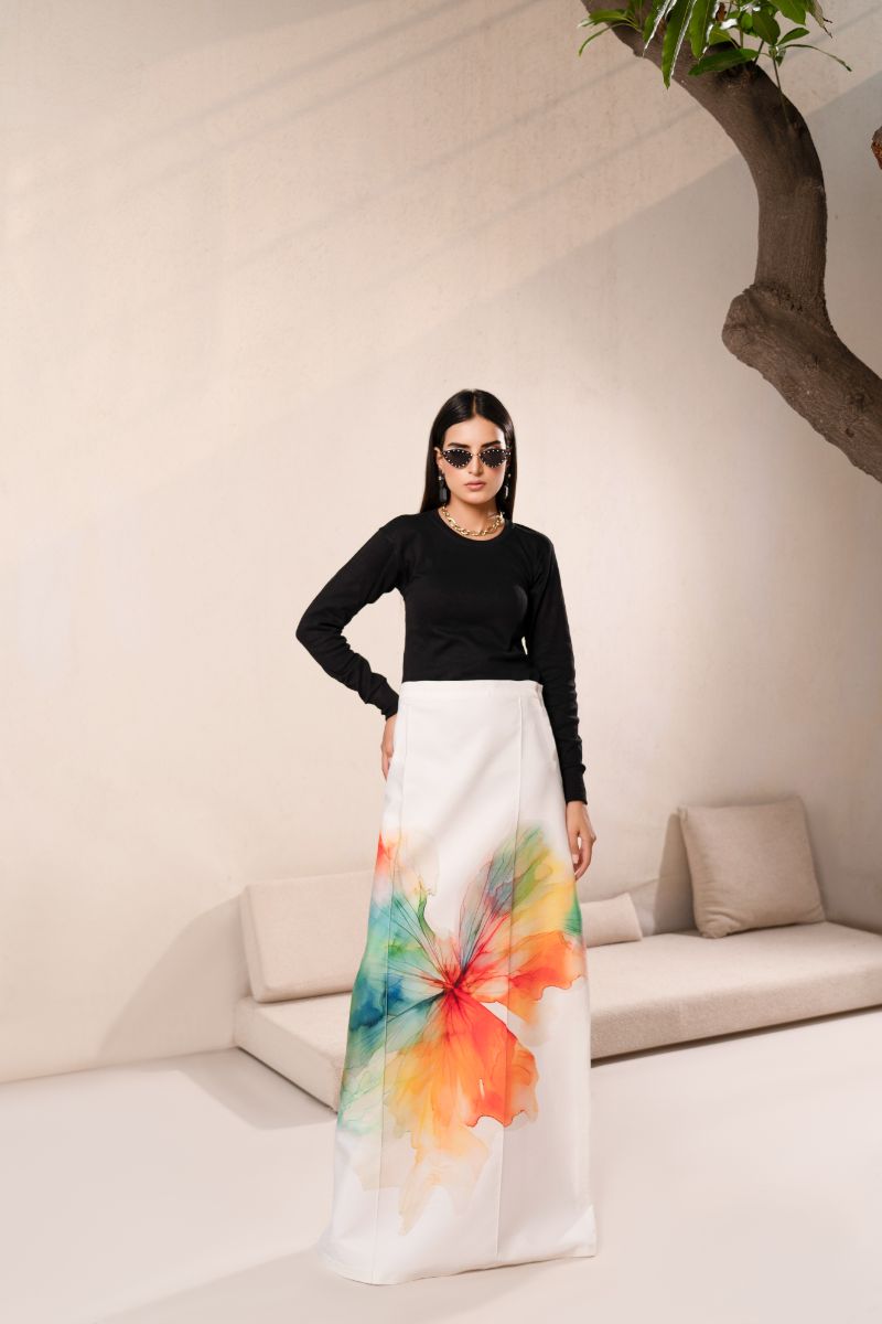 Anayra Amal - Poly Raw Silk Khakaa Printed Trouser For Women - White - 1 Piece