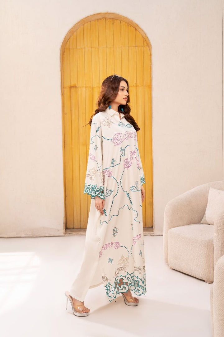 Anayra Amal - Poly Raw Silk Mushq Embroidered Shirt For Women - Off  White - 1 Piece