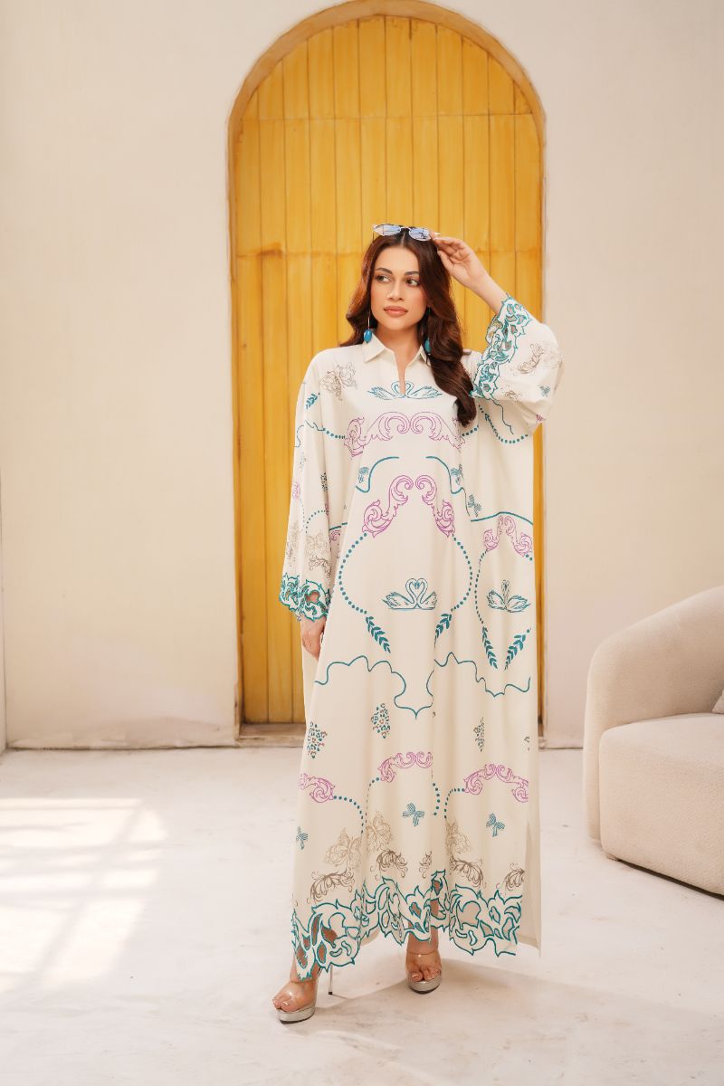 Anayra Amal - Poly Raw Silk Mushq Embroidered Shirt For Women - Off  White - 1 Piece