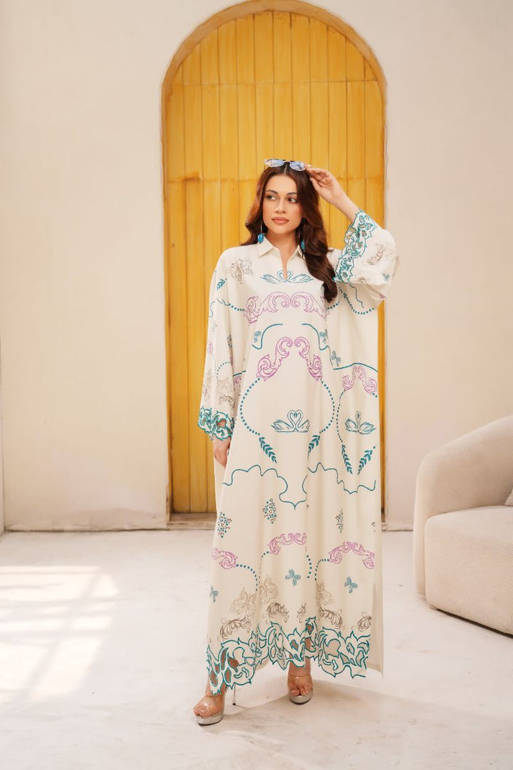 Anayra Amal - Poly Raw Silk Mushq Embroidered Shirt For Women - Off  White - 1 Piece