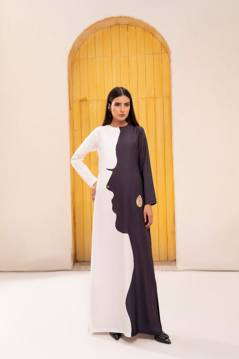 Anayra Amal - Poly Raw Silk Nia Mia Embroidered Shirt For Women - Black & White - 1 Piece