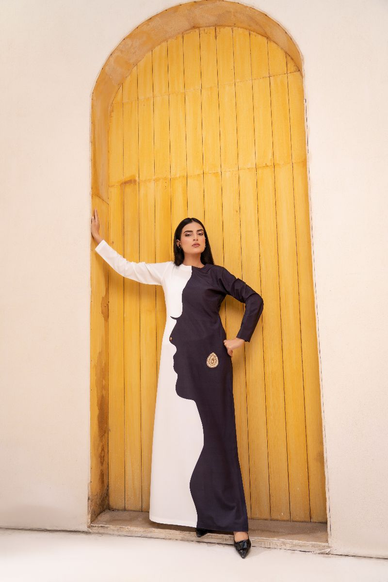 Anayra Amal - Poly Raw Silk Nia Mia Embroidered Shirt For Women - Black & White - 1 Piece