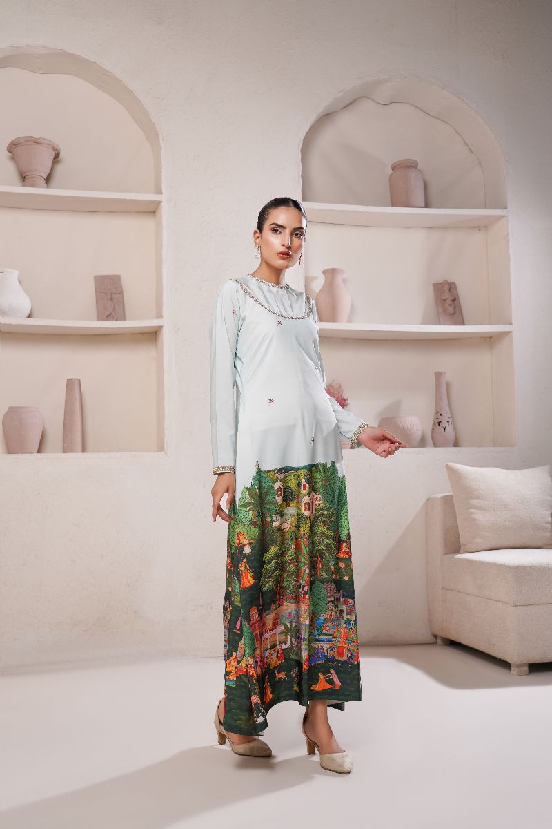 Anayra Amal - Poly Raw Silk Taana Baana Printed Shirt For Women - Green - 1 Piece