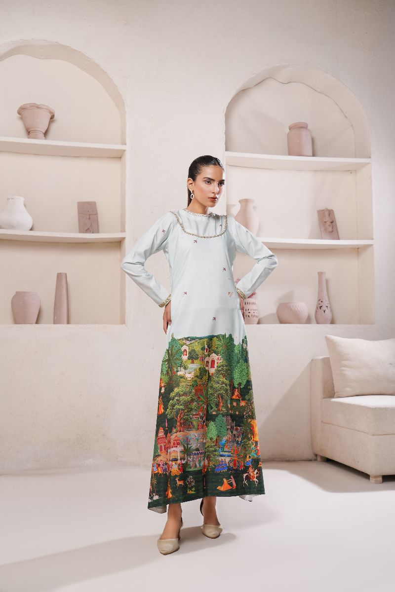 Anayra Amal - Poly Raw Silk Taana Baana Printed Shirt For Women - Green - 1 Piece