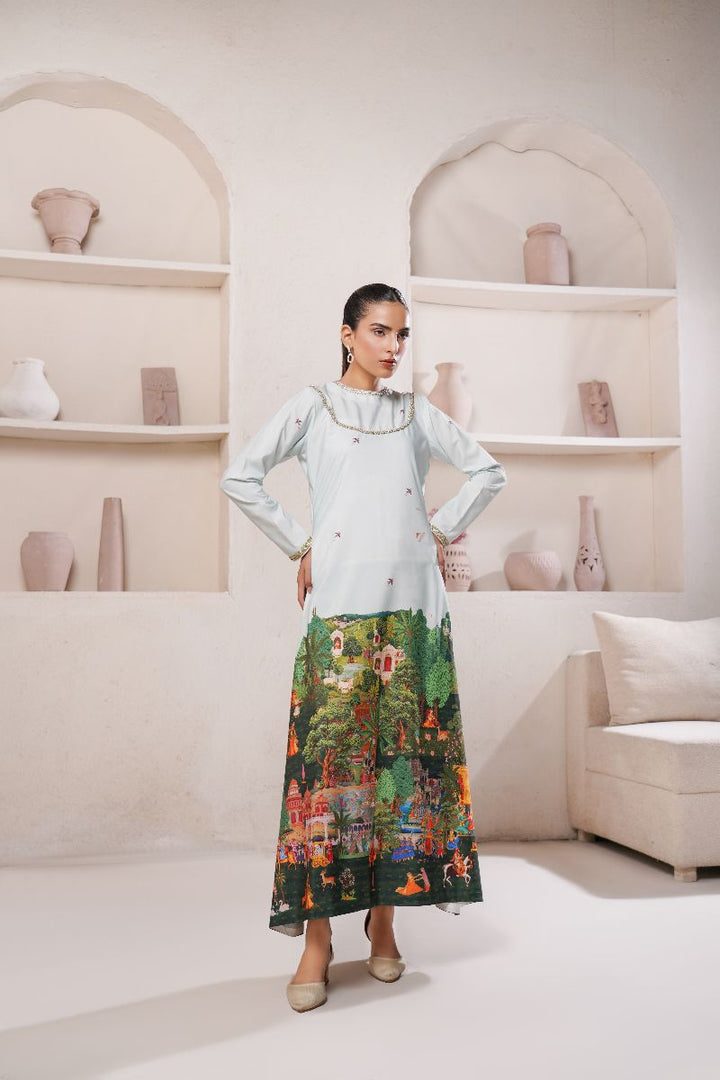 Anayra Amal - Poly Raw Silk Taana Baana Printed Shirt For Women - Green - 1 Piece