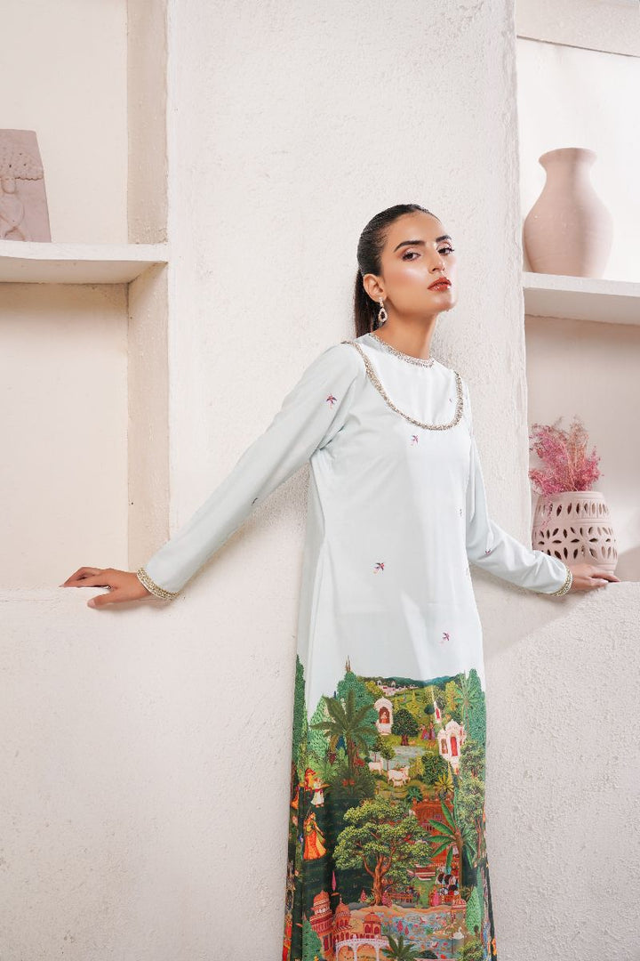 Anayra Amal - Poly Raw Silk Taana Baana Printed Shirt For Women - Green - 1 Piece