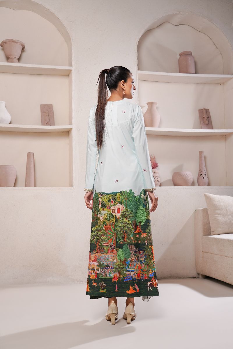 Anayra Amal - Poly Raw Silk Taana Baana Printed Shirt For Women - Green - 1 Piece