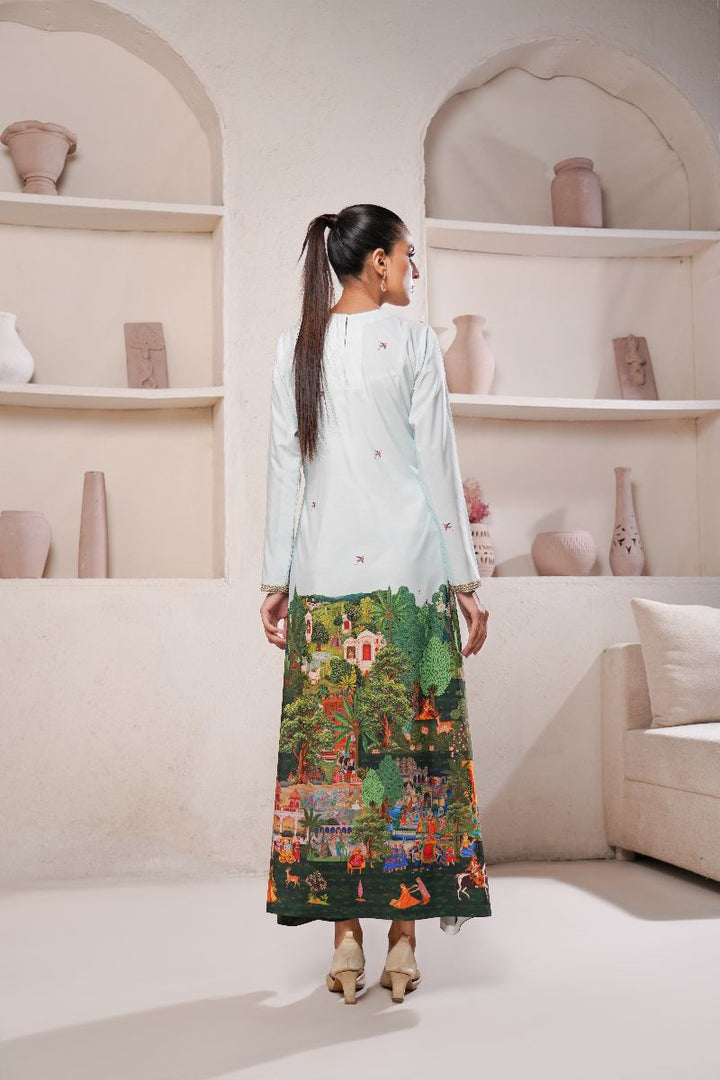 Anayra Amal - Poly Raw Silk Taana Baana Printed Shirt For Women - Green - 1 Piece