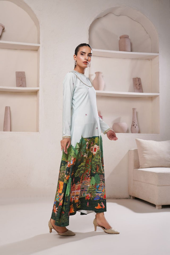 Anayra Amal - Poly Raw Silk Taana Baana Printed Shirt For Women - Green - 1 Piece