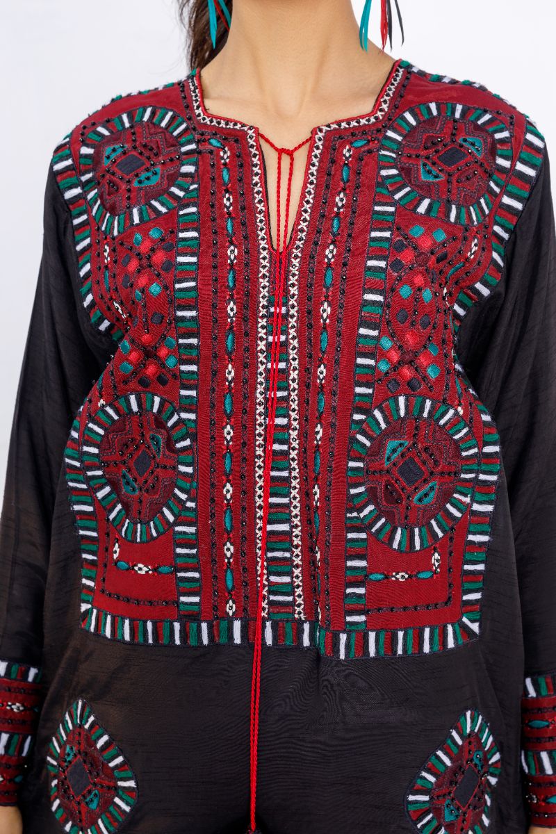 Anayra Amal - Qurbat Korean Silk Embroidered Suit For Women - Black - 2 Piece