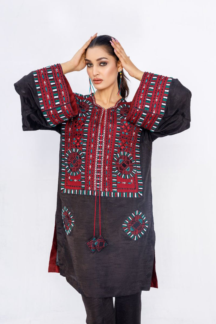 Anayra Amal - Qurbat Korean Silk Embroidered Suit For Women - Black - 2 Piece