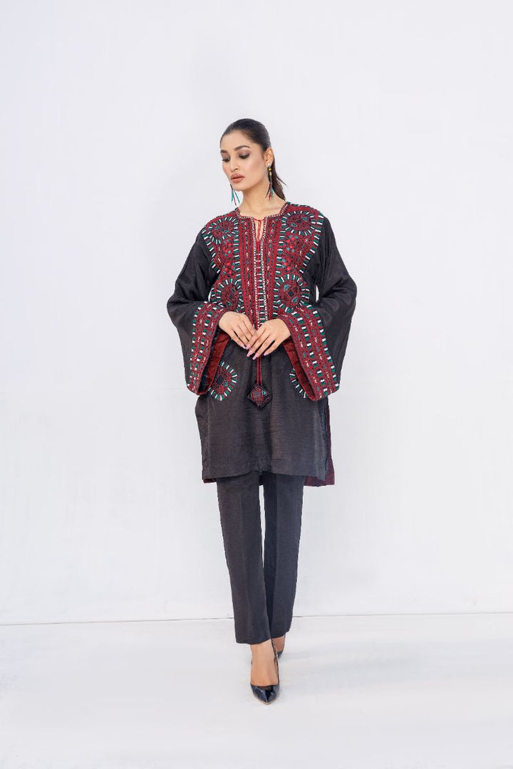Anayra Amal - Qurbat Korean Silk Embroidered Suit For Women - Black - 2 Piece