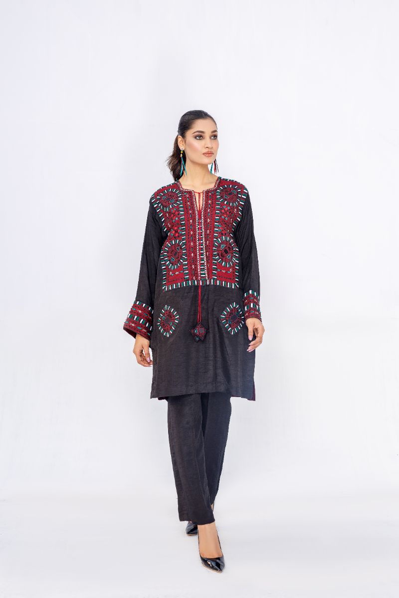 Anayra Amal - Qurbat Korean Silk Embroidered Suit For Women - Black - 2 Piece