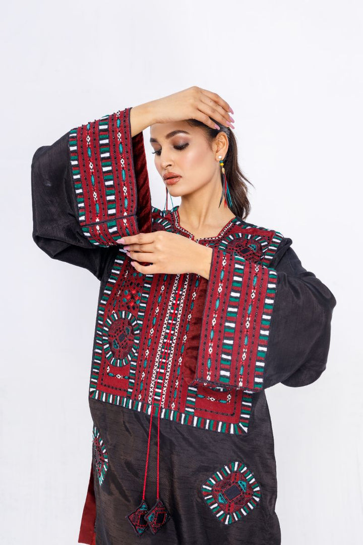 Anayra Amal - Qurbat Korean Silk Embroidered Suit For Women - Black - 2 Piece