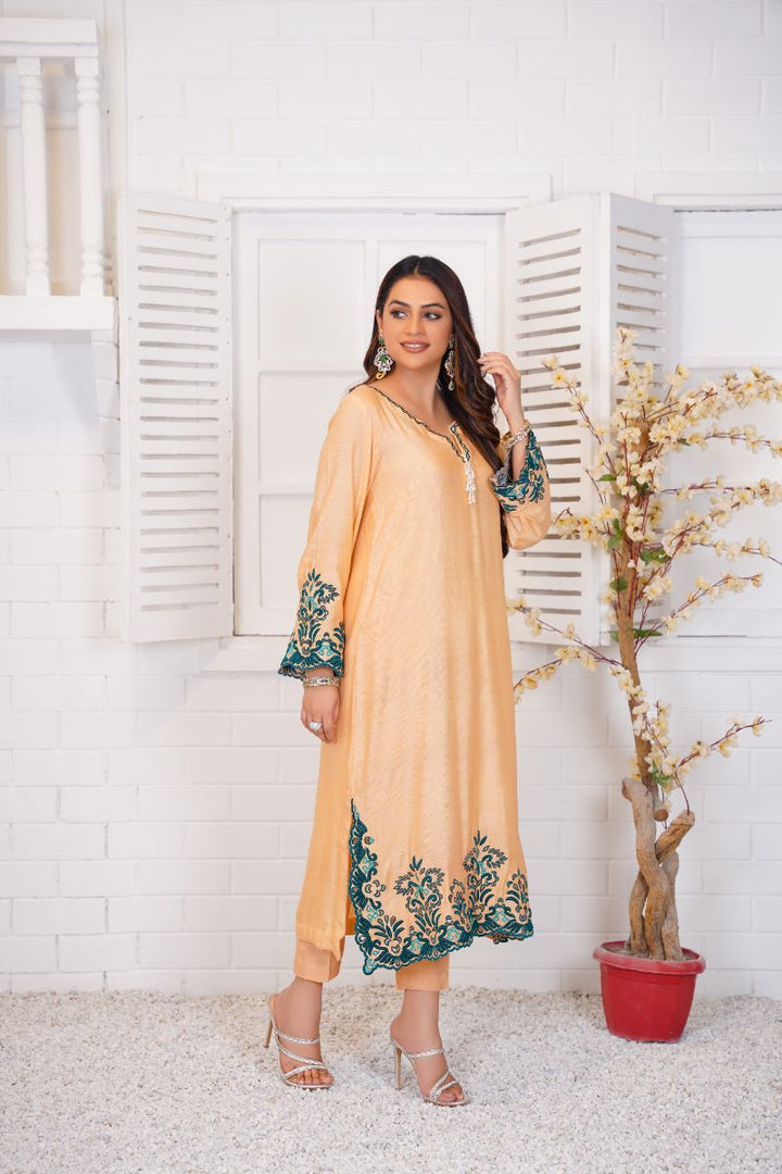 Anayra Amal - Roshni Soft Cotton Embroidered Suit For Women - Coffee - 2 Piece