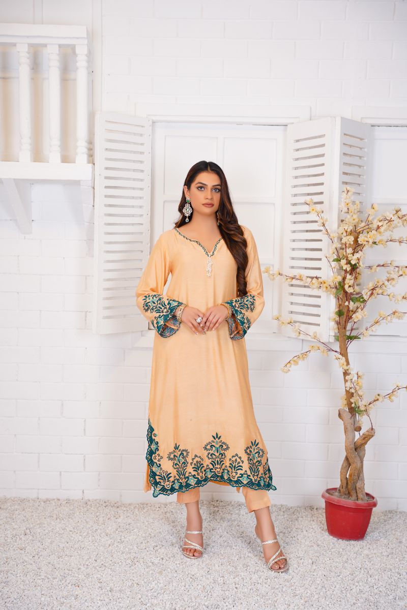 Anayra Amal - Roshni Soft Cotton Embroidered Suit For Women - Coffee - 2 Piece