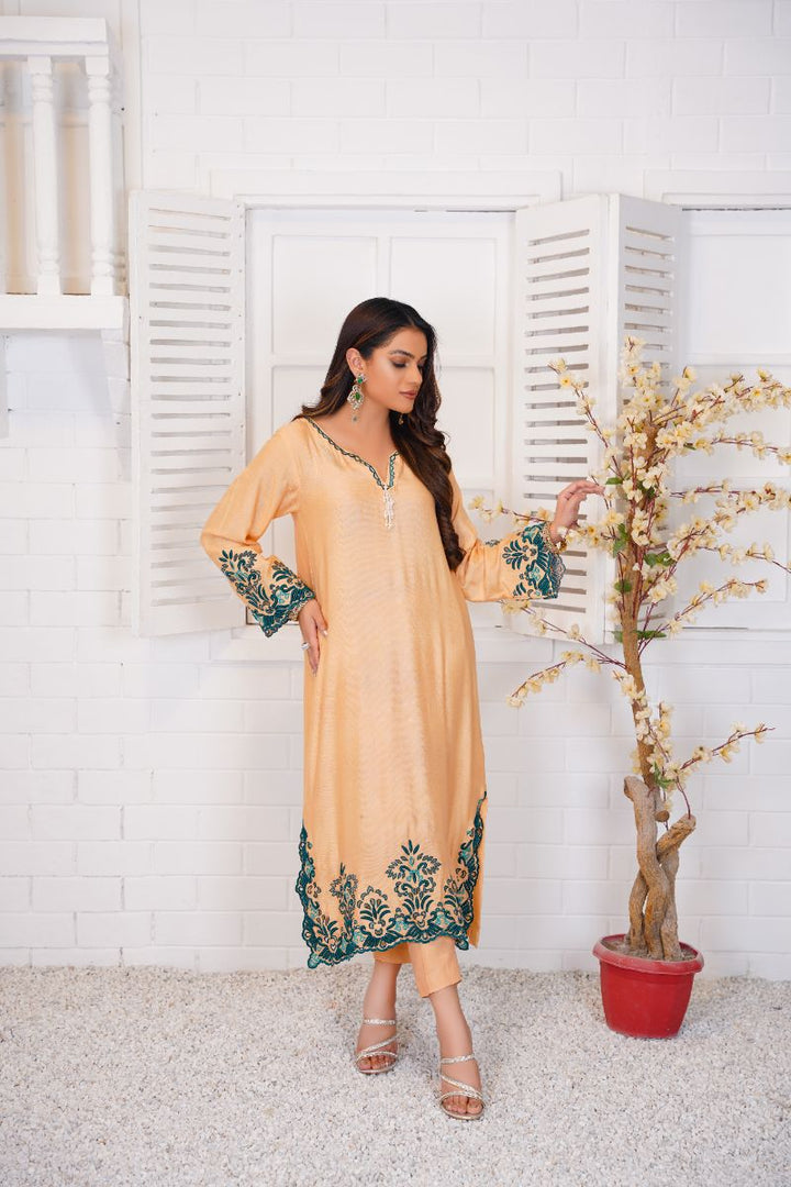 Anayra Amal - Roshni Soft Cotton Embroidered Suit For Women - Coffee - 2 Piece