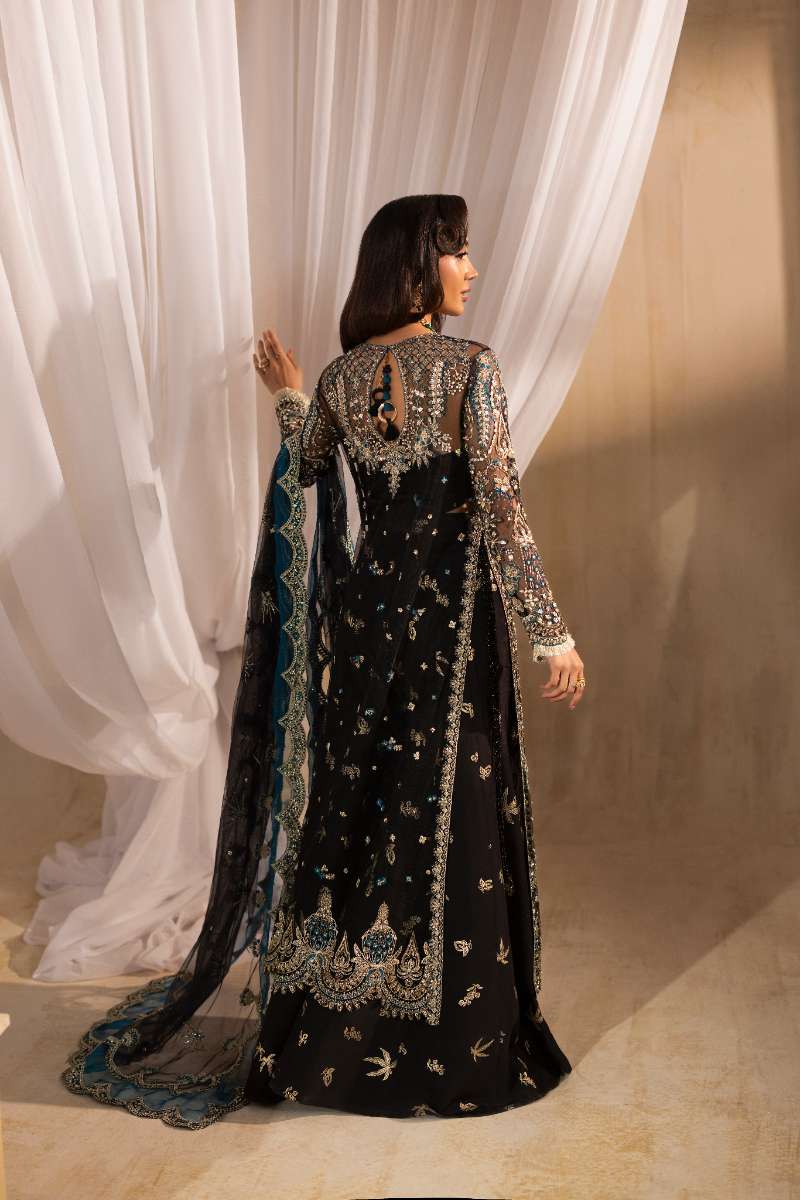 Anayra Amal - Siyah Embroidered + Hand Embellishment Net Suit For Women - Black - 3 Piece