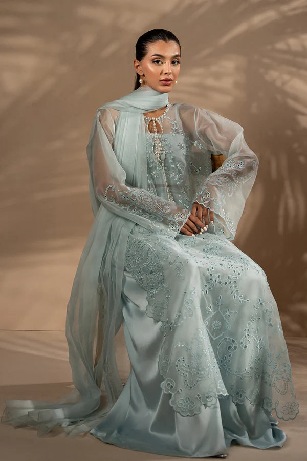 Sania Maskatiya - Ania - Organza / Charmeuse / Organza - Sky Blue - 3 Piece