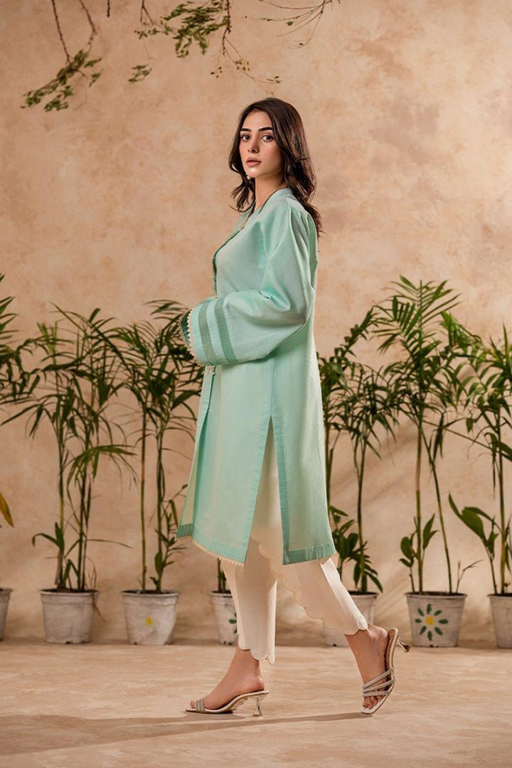 Fozia Khalid - Aqua Mint Tunic with Trouser - Cotton - 2 Piece - Studio by TCS