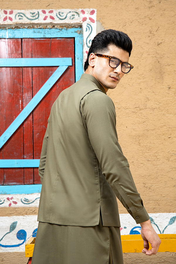Arif Ashraf - Army Green Waistcoat - 1 Piece