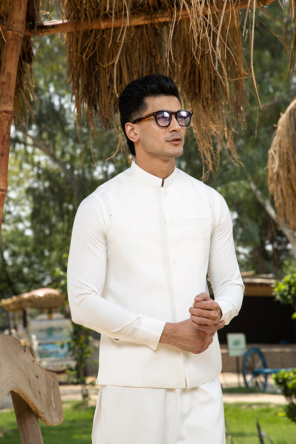 Arif Ashraf - Boski Off White Kurta Trouser with Waistcoat - 3 Piece