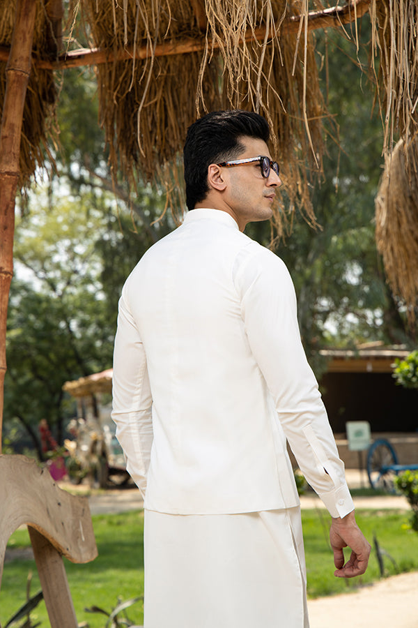 Arif Ashraf - Boski Off White Kurta Trouser with Waistcoat - 3 Piece