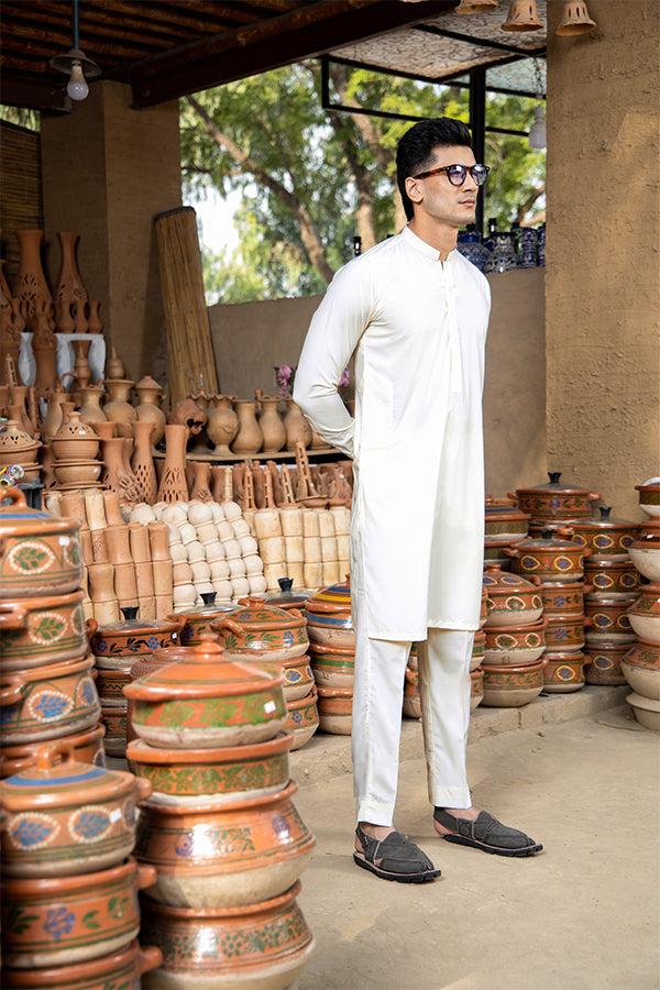 Arif Ashraf - Cream Boski Kurta Trouser - 2 Piece