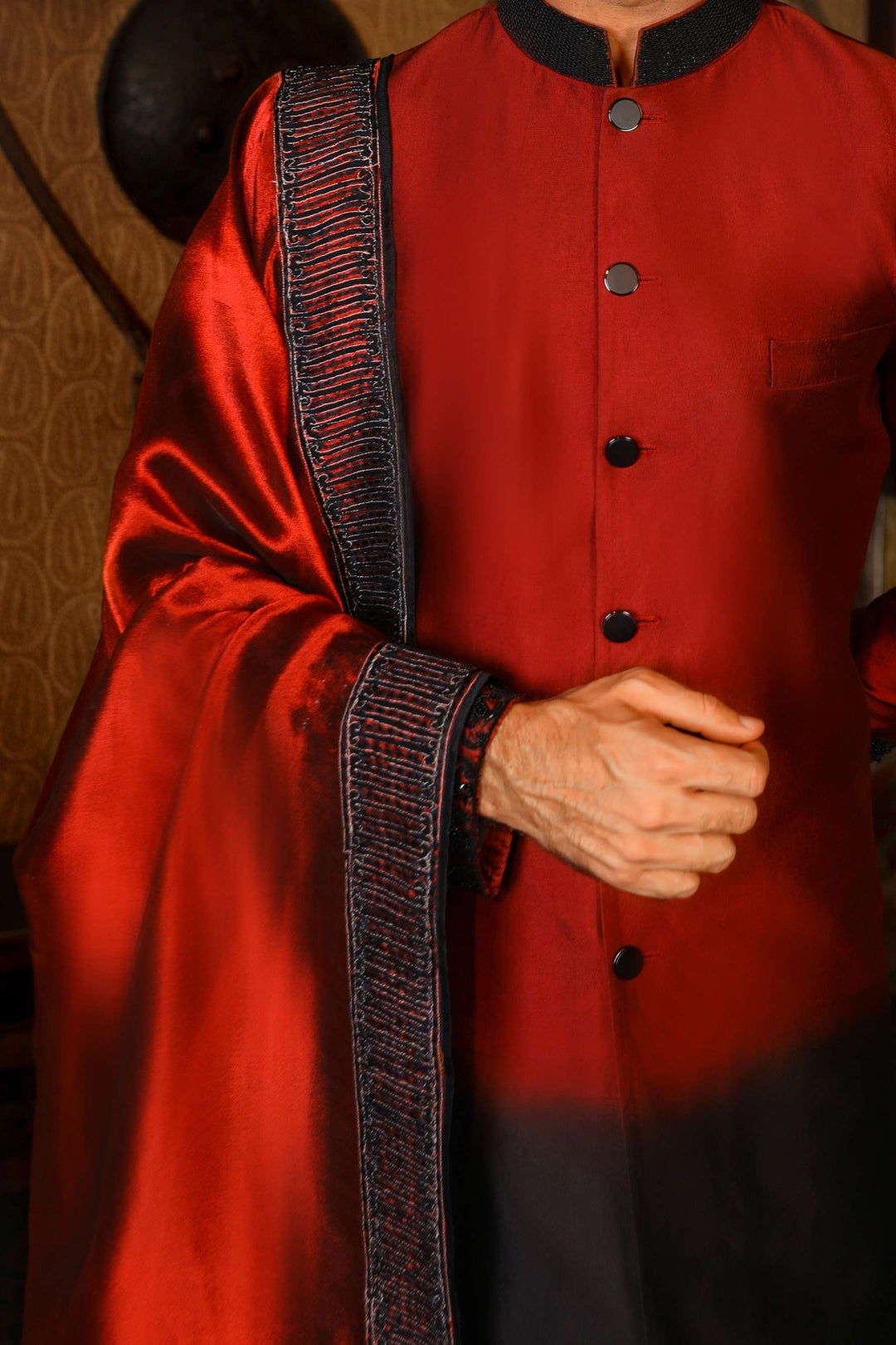 Arif Ashraf - Gul - Maroon & Black - Pure Tissue Silk - 3 Piece