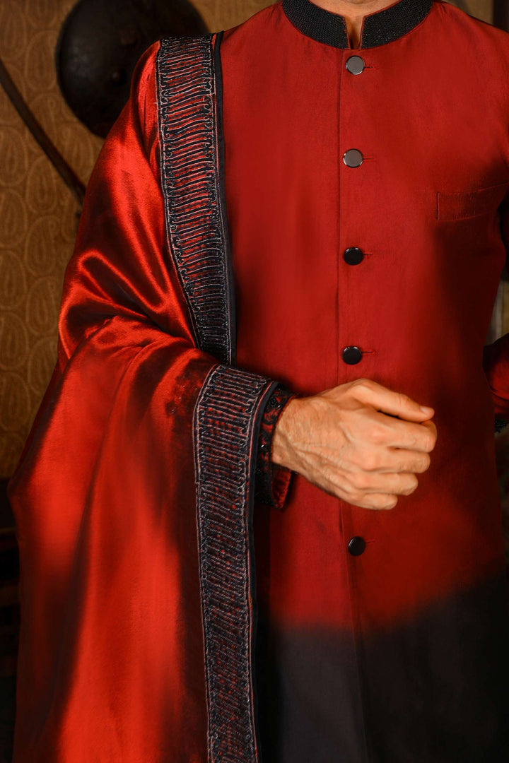 Arif Ashraf - Gul - Maroon & Black - Pure Tissue Silk - 3 Piece
